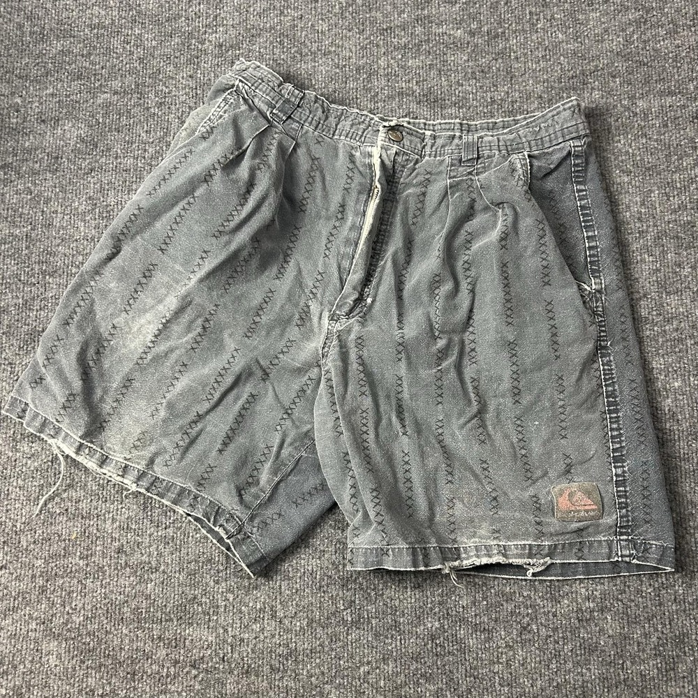 Vintage Quiksilver Chino Shorts Mens 36 Gray Denim Elastic Waist USA 90s